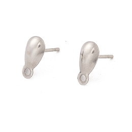 Honeyhandy 304 Stainless Steel Stud Earring Findings, with Horizontal Loop, Teardrop, Stainless Steel Color, 10x5mm, Hole: 1.2mm, Pin: 0.8mm