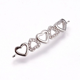 Honeyhandy Brass Micro Pave Cubic Zirconia Links, Heart, Clear, Platinum, 33x6x1.5mm, Hole: 1.2mm