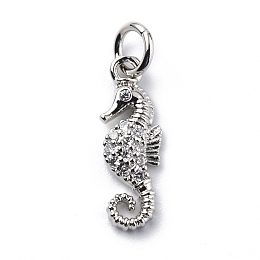 Honeyhandy Brass Micro Pave Cubic Zirconia Charms, with Jump Ring, Sea Horse Charms, Platinum, 16x5.5x2.5mm, Hole: 3.2mm