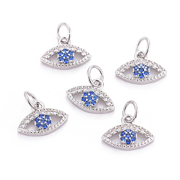 Honeyhandy Brass Micro Pave Cubic Zirconia Charms, with Jump Rings, Evil Eye, Colorful, Platinum, 7x12x3mm, Hole: 3mm