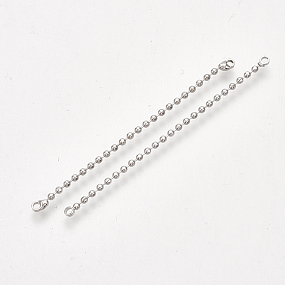 Honeyhandy Brass Ball Chain Links connectors, Real Platinum Plated, 55x2x2mm, Hole: 1mm