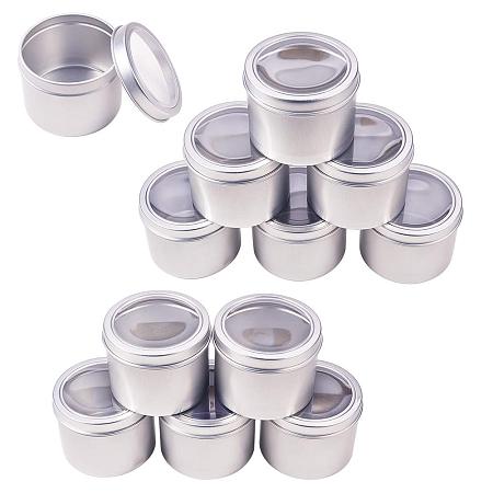 BENECREAT 12 Pack 3.4 OZ Tin Cans Screw Top Round Aluminum Cans Screw Lid Containers with Clear Window - Great for Store Spices, Candies, Tea or Gift Giving (Platinum)