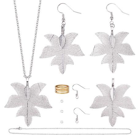 SUNNYCLUE 1 Box DIY 1 Set Natural Filigree Maple Leaf Jewelry Making Kit 1 Pairs Dangle Earrings & 18
