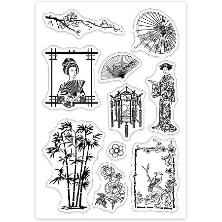 GLOBLELAND Oriental Theme Clear Stamps Silicone Stamp Seal for Card Making Decoration and DIY Scrapbooking