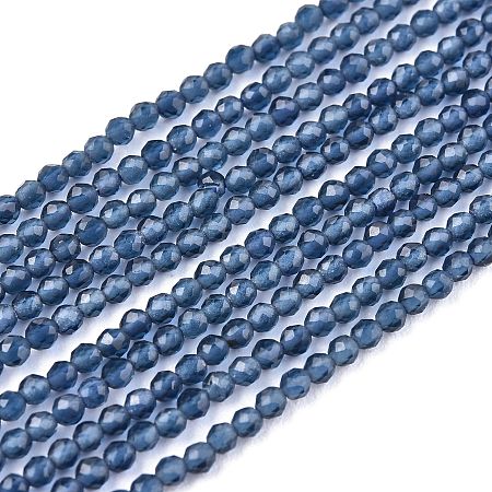 Arricraft Glass Beads Strands, Imitation Quartz, Faceted, Round, Steel Blue, 2mm, Hole: 0.5mm,  about 175pcs/strand, 14.9 inches(38cm)