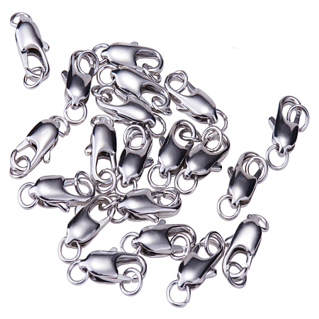 PandaHall Elite Platinum Size 18x6mm Brass Lobster Claw Clasps with Rings for Jewelry Making Findings, about 20pcs/bag
