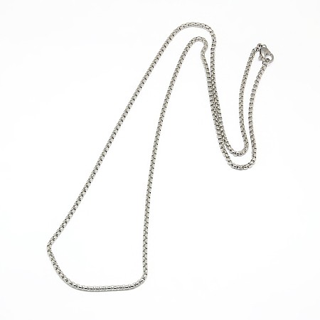 304 Stainless Steel Venetian Chain Necklace Making, Box chain, with Lobster Clasps, Stainless Steel Color, 23.43 inches~23.82 inches(59.5~60.5cm)x2mm