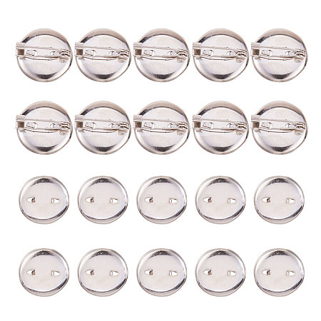 PandaHall Elite About 50 Pcs Iron Brooch Clasps Pin Disk Base Pad Bezel Blank Cabochon Trays Backs Bar Diameter 20mm for Badge, Corsage, Name Tags and Jewelry Craft Making Platinum