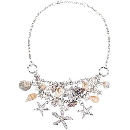 Arricraft Shell Necklaces Summer Sea Shell Starfish Faux Pearl Necklaces Statement Chunky Beach Women Necklace Collar Pendant Mermaid Costume Necklace