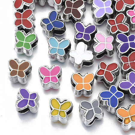 Arricraft UV Plating Acrylic European Beads, with Enamel, Large Hole Beads, Mixed Color, Butterfly, Platinum, 10x11x8mm, Hole: 5mm