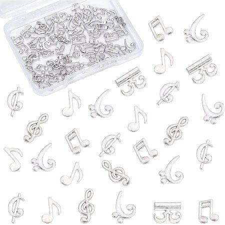 OLYCRAFT 90pcs Music Notes Resin Fillers 6-Style Musical Note Filling Charms Alloy Epoxy Resin Accessories for Resin Crafting and Jewelry Making - Platinum