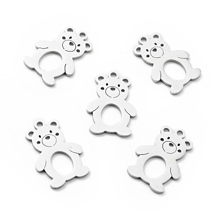 Honeyhandy 201 Stainless Steel Pendant, Christmas Theme, Bear, Stainless Steel Color, 19.5x13.5x1mm, Hole: 1.5mm