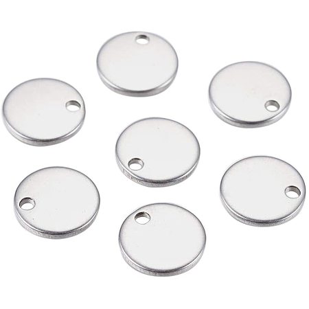 Pandahall Elite 100PCS Flat Round 304 Stainless Steel Charms Stamping Tag Charms for Bracelet Earring Pendant Charms 8x0.8mm, Hole 1mm