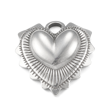 Honeyhandy 304 Stainless Steel Pendants, Heart Charm, Stainless Steel Color, 18x17.5x4mm, Hole: 2mm