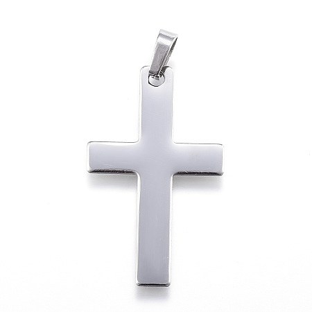 Honeyhandy 304 Stainless Steel Pendants, Latin Cross, Stainless Steel Color, 36.5x22x1mm, Hole: 4x7mm