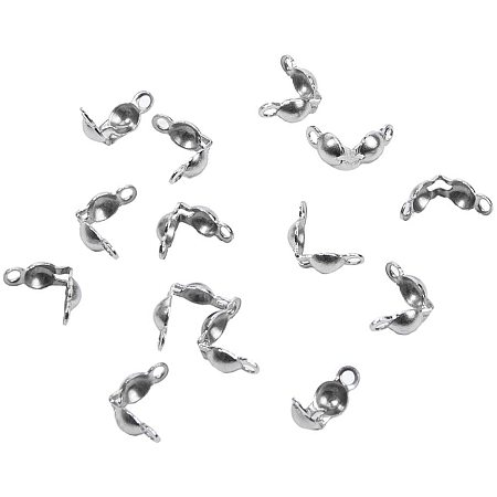Pandahall Elite 200pcs 5mm Stainless Steel Bead Tip Cord Ends Open Clamshell Crimp Bead Tips Knot Covers End Caps Jewelry Findings for Bracelet Necklace Making DIY