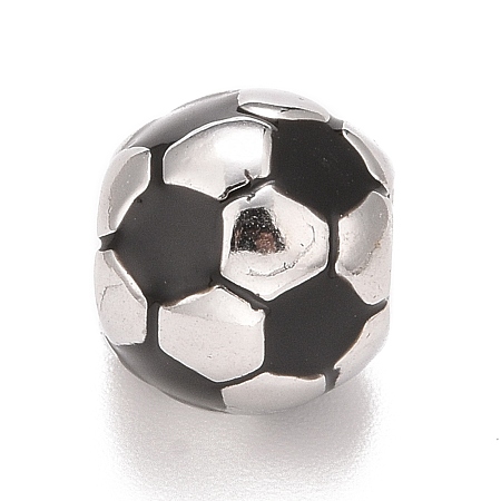 Honeyhandy 304 Stainless Steel European Beads, Large Hole Beads, Football, Stainless Steel Color, 9.5x8.5mm, Hole: 4.5mm