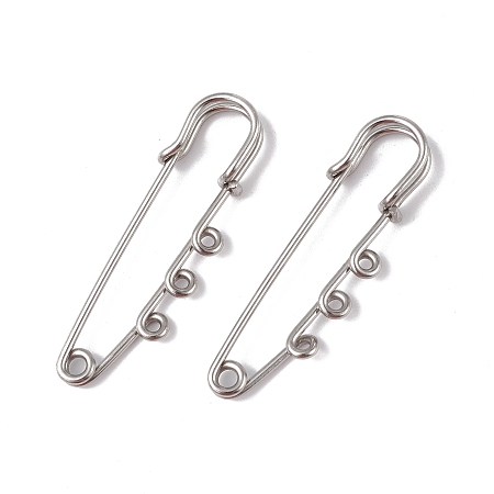 Honeyhandy 304 Stainless Steel Safety Pins Brooch Findings, Kilt Pins with Triple Loops for Lapel Pin Making, Stainless Steel Color, 51x16x7mm, Hole: 1.8mm, pin: 1.3mm