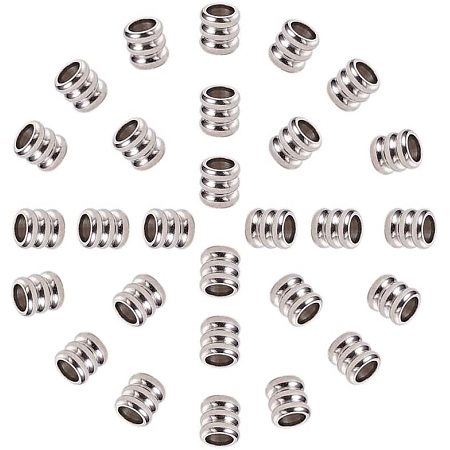 Pandahall Elite 200pcs 6mm Grooved Loose Beads Stainless Steel Column Beads 4mm Hole Bead Spacers Large Hole Beads for Bracelet Necklace Jewelry Making
