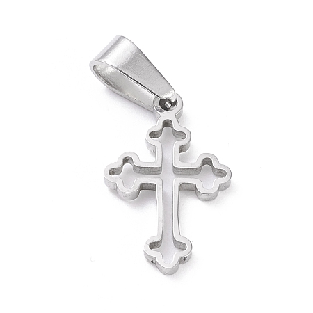 Honeyhandy 304 Stainless Steel Pendants, Laser Cut, Hollow Cross, Stainless Steel Color, 19x12x1.5mm, Hole: 3.5x7mm
