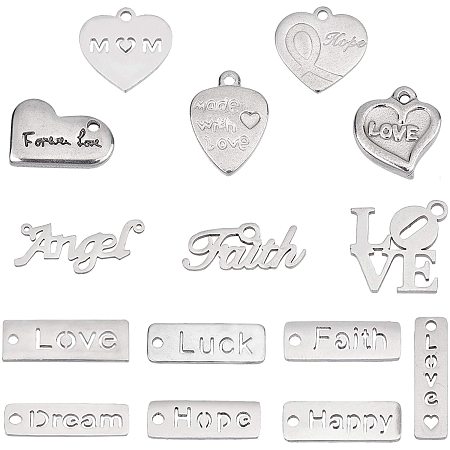 NBEADS 16 Pcs Stainless Steel Pendants, Letters Charm Metal Pendants for Necklace Bracelet Jewelry Making