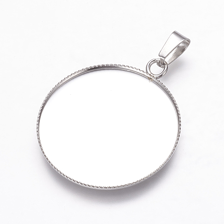 Honeyhandy Stainless Steel Pendant Cabochon Settings, Plain Edge Bezel Cups, Flat Round, Stainless Steel Color, Tray: 30mm, 36x31x2mm, Hole: 4x8mm