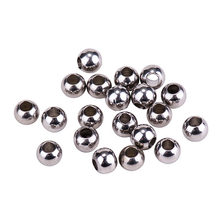 PandaHall Elite 20 Pcs 304 Stainless Steel Round Metal Craft Beads Size 6mm for Jewelry Making