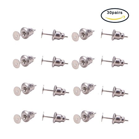 Pandahall Elite 304 Stainless Steel Earring Findings Sets With Earnuts & Ear Stud Components for Earring Making
