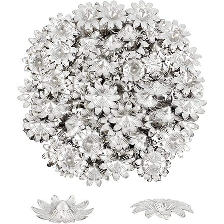UNICRAFTALE About 100pcs Flower Bead Caps No Hole Surgical Steel Spacer Bead Caps Multi-Petal Bead Cap Spacers for Beading Jewelry Making Stainless Steel Color 18mm