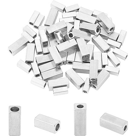 UNICRAFTALE About 60pcs 7/10mm Cuboid Metal Beads Stainless Steel Beads Beading Spacers 1.8/2mm Hole Smooth Loose Beads for Jewelry Making Findings Stainless Steel Color