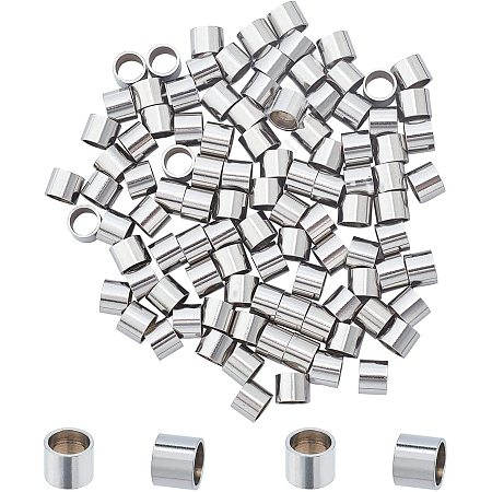 UNICRAFTALE About 100pcs 6mm Column European Beads Stainless Steel Loose Beads 5mm Large Hole Bead Spacer for DIY Jewelry Findings Making Stainless Steel Color
