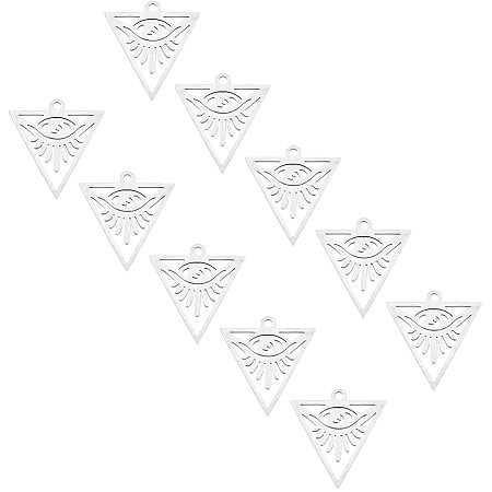 UNICRAFTALE About 10pcs Triangle with Eye Charms 20mm Hypoallergenic Stainless Steel Pendants Filigree Joiners Charms 1.4mm Hole for Jewelry Findings Making Stainless Steel Color