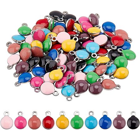 UNICRAFTALE About 80pcs 10 Colors Flat Round Enamel Charm Stainless Steel Pendant Enamelled Sequins Charm Metal Charms with Enamel for Jewelry Making 8.5mm
