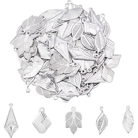 UNICRAFTALE about 100pcs 5 Styles Hypoallergenic Charms Stainless Steel Pendants Metal Charms Pendants for DIY Jewelry Making Accessory Stainless Steel Color 13-21mm