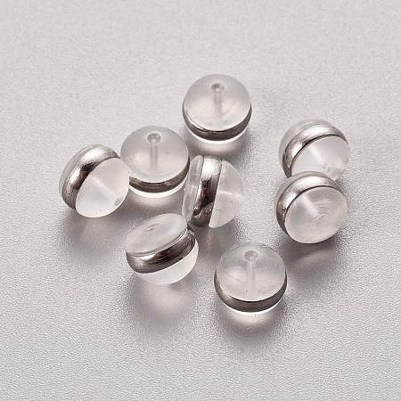 Silicone Ear Nuts, Earring Backs, with Stainless Steel, Stainless Steel, 5.5x4mm, Hole: 0.5mm
