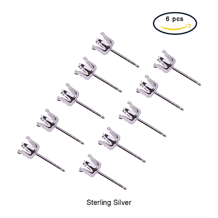 PandaHall Elite 925 Sterling Silver Post Stud 6mm Earrings Components Earwires 6pcs a Set for Jewelry Findings