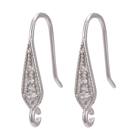 Honeyhandy 925 Sterling Silver, with Micro Pave Cubic Zirconia Earring Hooks, Carved with 925, Platinum, 17x3mm, Hole: 1mm, Pin: 0.8mm