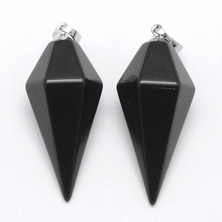 Honeyhandy Natural Obsidian Pointed Pendants, with Brass Findings, Bullet, Platinum, 38.5x16x14.5mm, Hole: 5x8mm