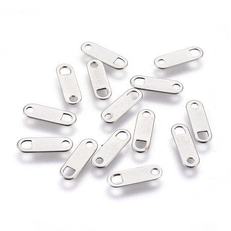 Honeyhandy 304 Stainless Steel Chain Tabs, Chain Extender Connectors, Oval, Stainless Steel Color, 11x3.5x0.4mm, Hole: 1.4mm and 2mm