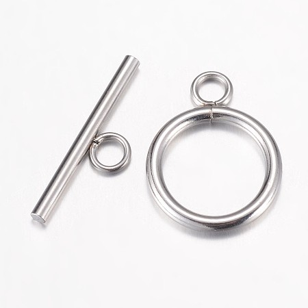 Honeyhandy 304 Stainless Steel Toggle Clasps, Stainless Steel Color, Ring: 20.5x15.5x2mm, Hole: 3mm, Bar: 23x7x2mm, Hole: 3mm