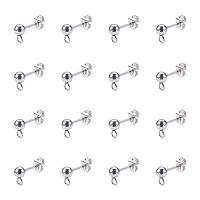 PandaHall Elite 10 Pairs(20pcs) 304 Stainless Steel Round Ball with Ring Earrings Posts for Jewelry DIY Earring Making(Butterfly Earring Backs Included)