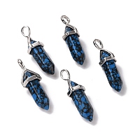 Synthetic Blue Hubei Turquoise Pendants, Faceted, with Platinum Tone Brass Findings, Lead free & Cadmium Free, Bullet, 27~30x9~10x7~8mm, Hole: 4x3mm