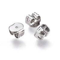 Honeyhandy 304 Stainless Steel Ear Nuts, Earring Backs, Stainless Steel Color, 5x5x3.5mm, Hole: 0.8mm