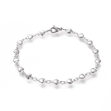 Honeyhandy 304 Stainless Steel Link Chain Bracelets, with Lobster Claw Clasps, Heart, Stainless Steel Color, 21.4cm(8-3/8 inch)