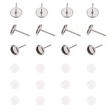 PandaHall Elite 50 pcs 6mm Flat Round Stainless Steel Stud Earring Cabochon Setting Post Cup with 50pcs 6mm Clear Glass Cabochons for Earring DIY Jewelry Craft Making