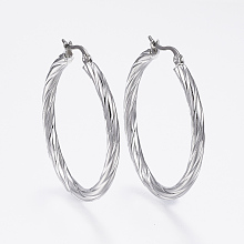 Honeyhandy 304 Stainless Steel Hoop Earrings, Hypoallergenic Earrings, Twist Stripe, Stainless Steel Color, 42x40x3.5mm, Pin: 1x0.8mm