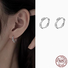 Honeyhandy Twisted Rhodium Plated 925 Sterling Silver Small Huggie Hoop Earrings, Exquisite Minimalist Earrings for Girl Women, Platinum, 14.5x3.5mm, Pin: 0.8mm