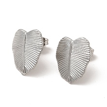 Honeyhandy Non-Tarnish 304 Stainless Steel Stud Earrings for Women, Leaf, Stainless Steel Color, 16x14mm, Pin: 0.8mm