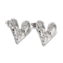 Honeyhandy Non-Tarnish 304 Stainless Steel Heart Ear Studs for Women, Stainless Steel Color, 23x26mm