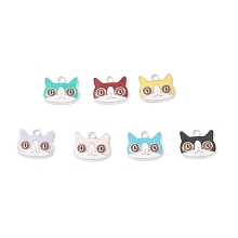 Honeyhandy Alloy Enamel Charms, Cat Charm, Platinum, Mixed Color, 13x16x2.2mm, Hole: 2mm